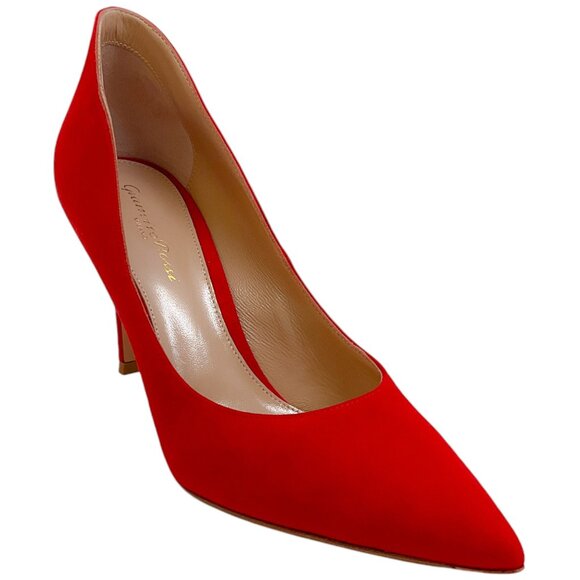 Gianvito Rossi Tabasco Red Suede Ellipsis 85 Pumps - Picture 1 of 7
